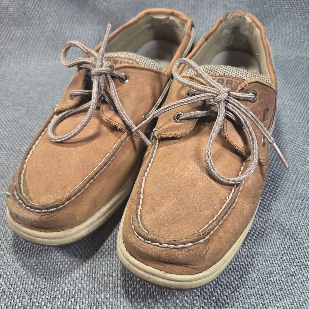 Sperry Mens 10 Boat Shoes, Brown Leather Waterproof Deck Shoes Beach Fishing
